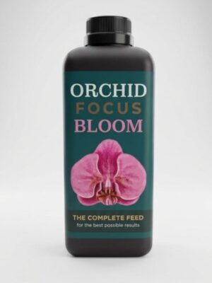 Embalagem de 1 litro do adubo líquido Orchid Focus Bloom para nutrição e floração de orquídeas