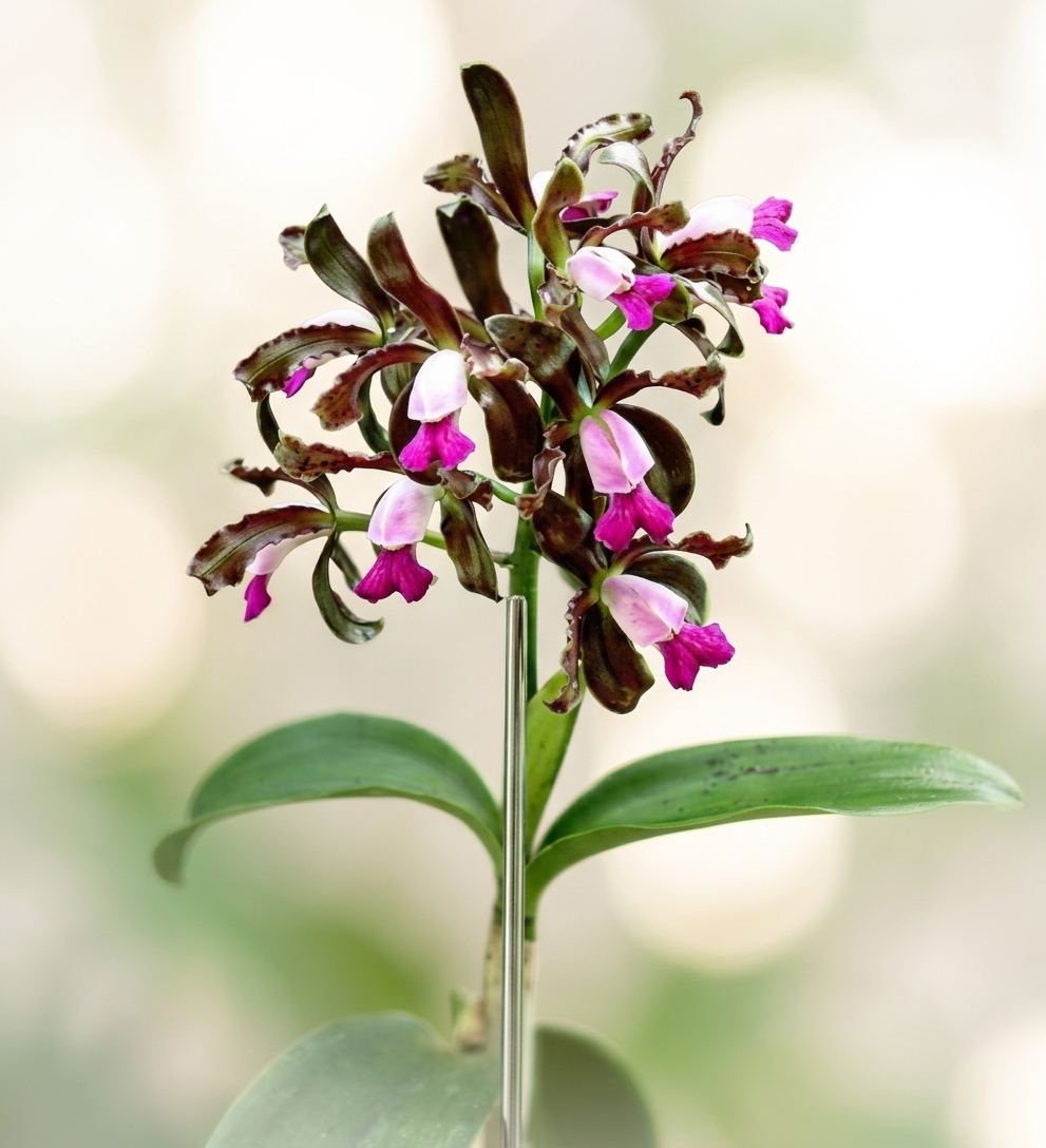 Cattleya leopoldii em floração abundante com pétalas pintadas e labelo magenta vibrante